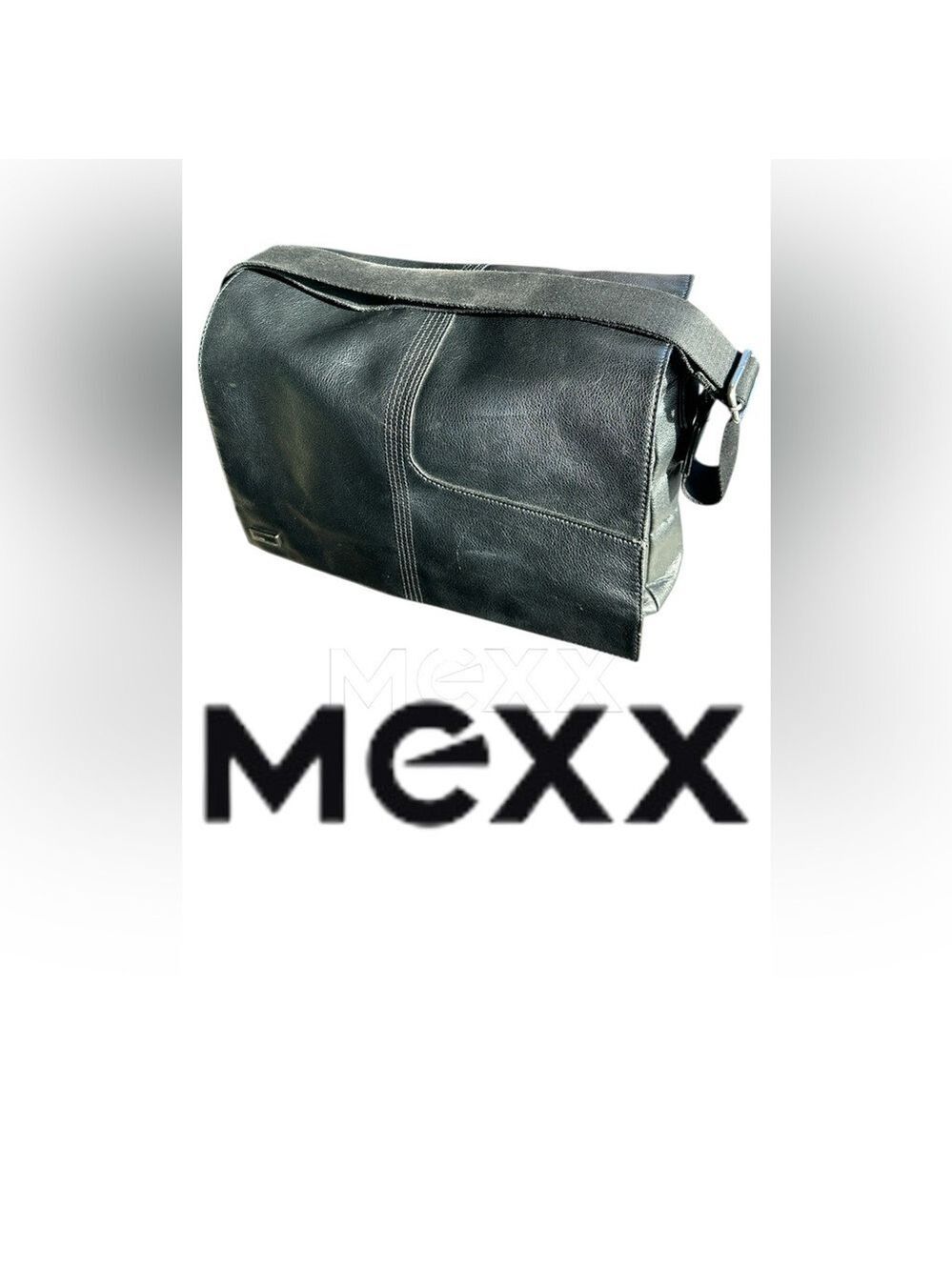 Mexx Black Leather Messenger Bag - Picture 2 of 13